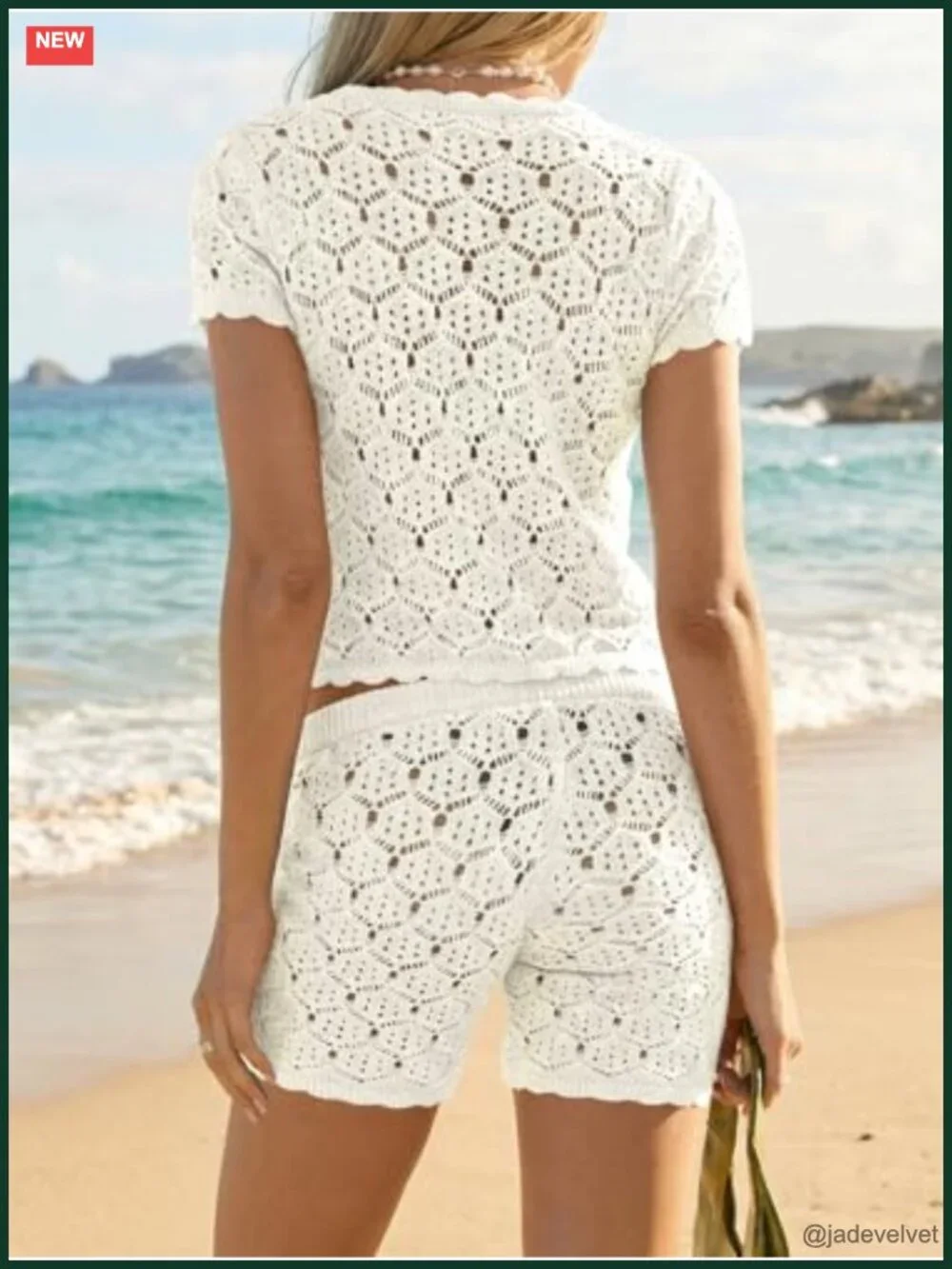 Crochet 2 Piece Cover Up Set Crop Top & High Waist Shorts